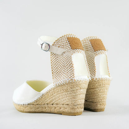 Alpargatas de novia piel blanco relieve con cuña de yute – Laan Barcelona